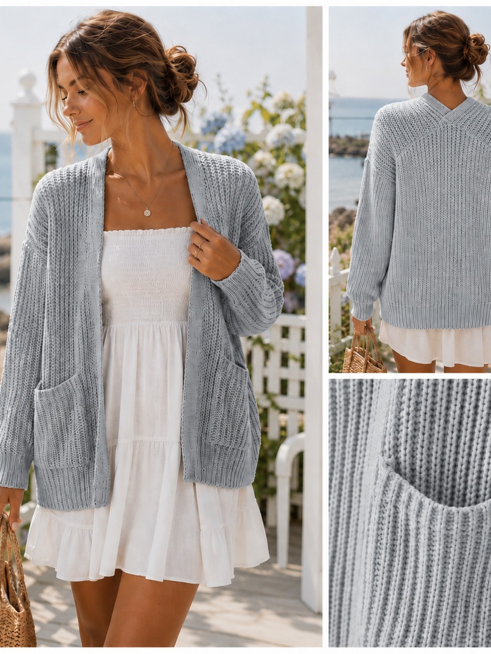 American Eagle Outfitters Light Gray Chunky Knit Open Cardigan